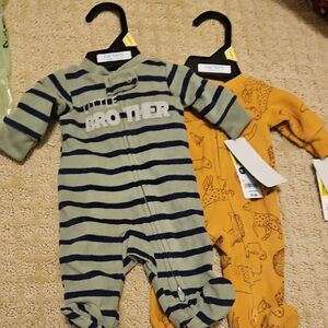 Carter's Green and Navy Striped Little Brother Footie